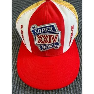 Vintage Super Bowl XXIV Snapback Hat 49ers Trucker Cap AJD Lucky Stripes Made US